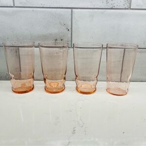 Vintage Pink Straight Optic Depression Juice Glasses Tiffin-Franciscan Set of 4